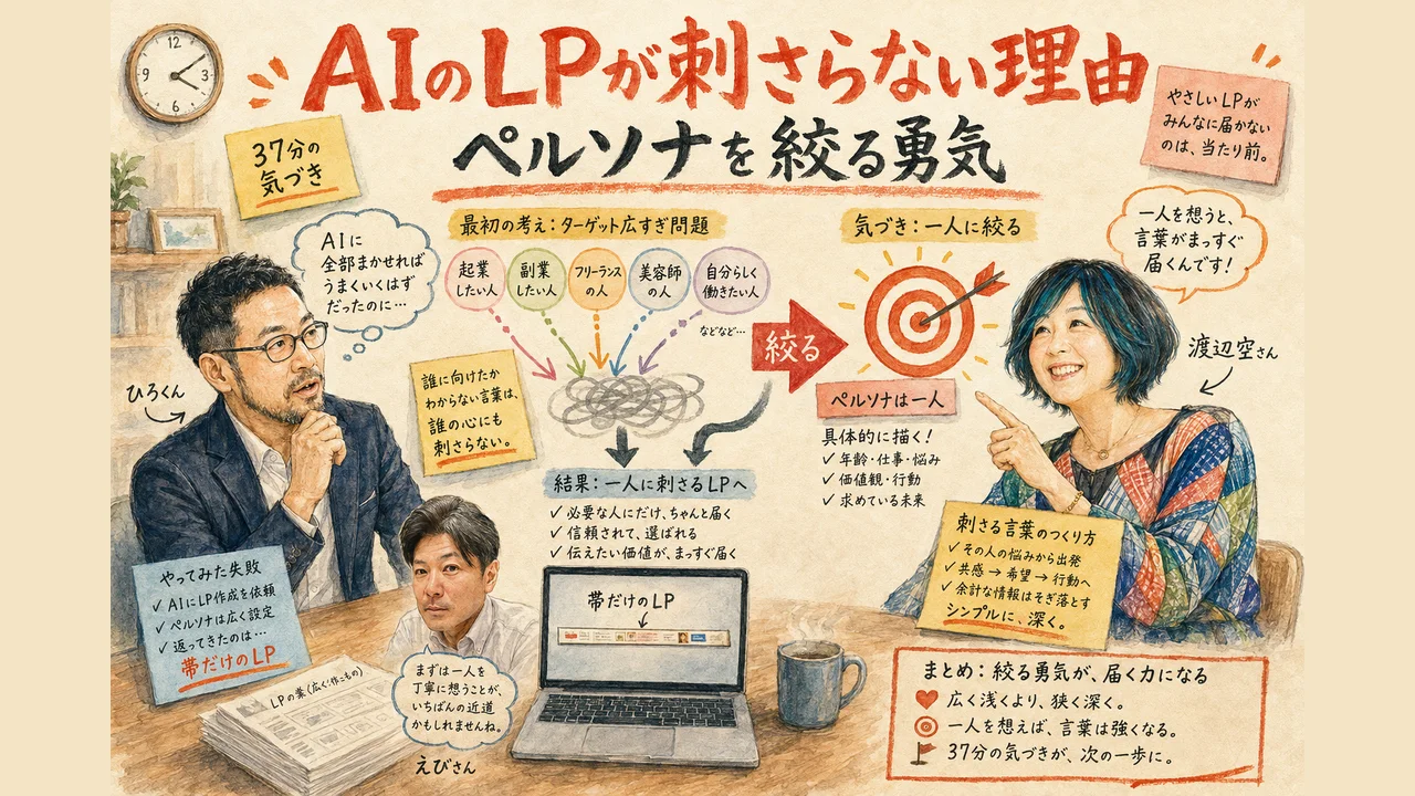 AIのLPが刺さらない理由とペルソナを絞る勇気を語る朝LIVEのアイキャッチ