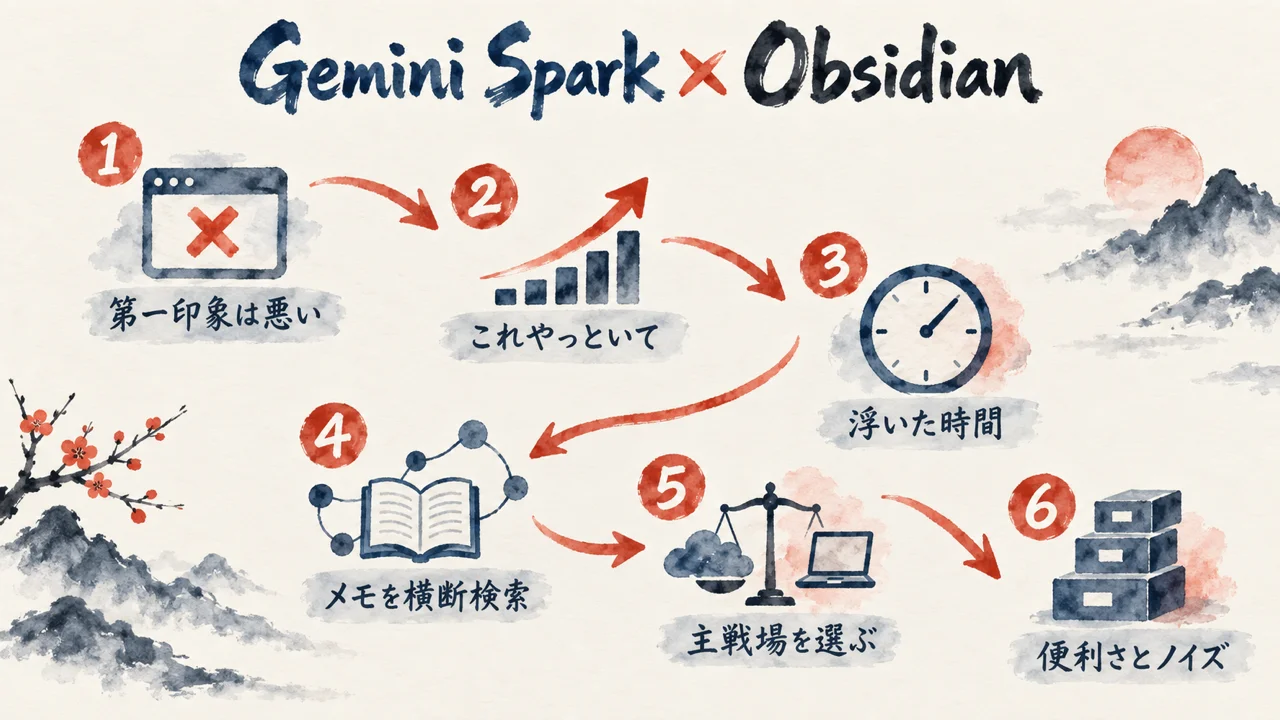 Gemini SparkとObsidianの連携の全体像を示す図解