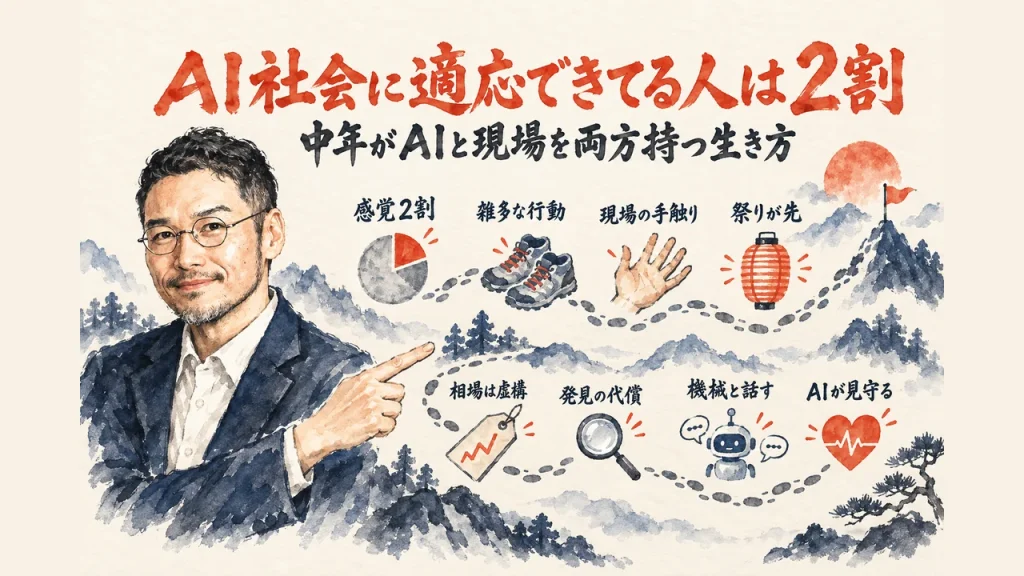 AI社会に適応できてる人は2割。中年がAIと現場を両方持つ生き方の全体図解