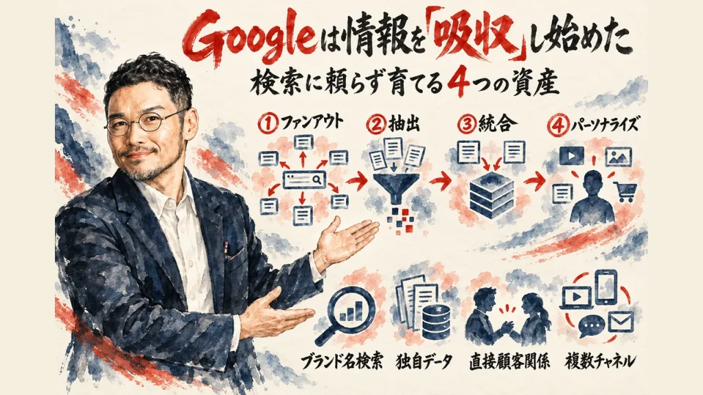 Googleは情報を吸収し始めた——検索に頼らない4つの資産の全体図解