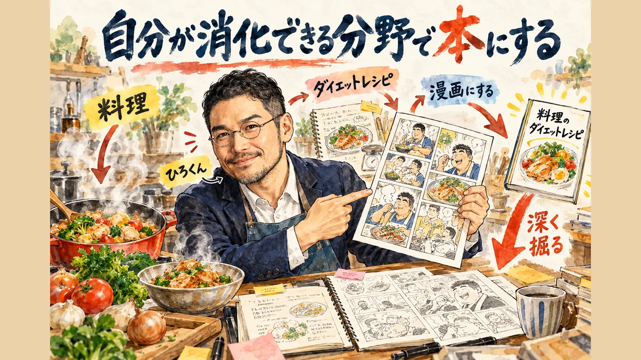 自分が消化できる分野で本にする 料理とダイエットレシピをクッキングパパ風の漫画に