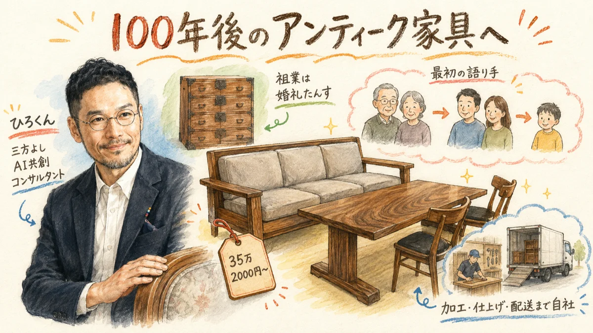 100年後のアンティーク家具へ。三世代が受け継ぐウォールナットのソファ