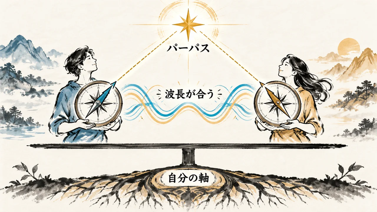 パーパスと波長が合い、自分の軸を保つ二者の図