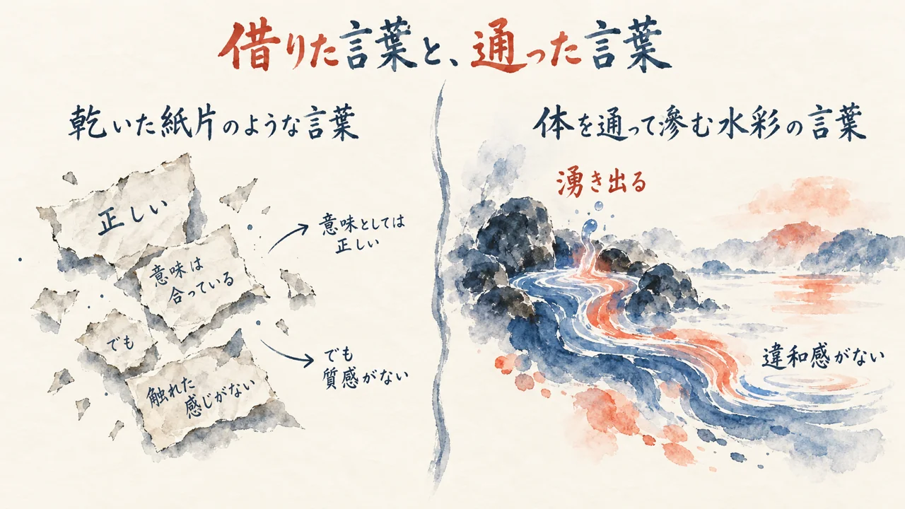 借りた言葉と通った言葉の違い｜体験と存在が言葉に乗っているか（図解）