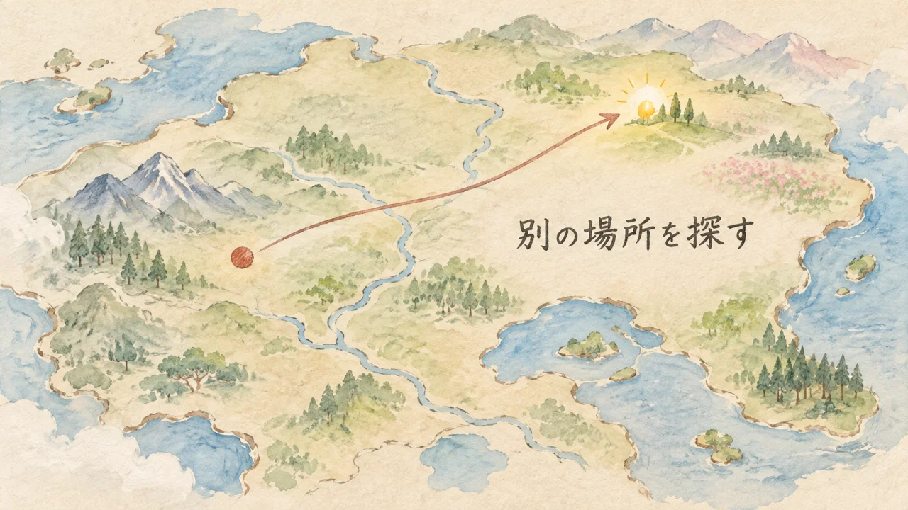 乗ってこない反応は、今そこには熱がないという答え|地図の丸印と別の場所へ向かう矢印の図解