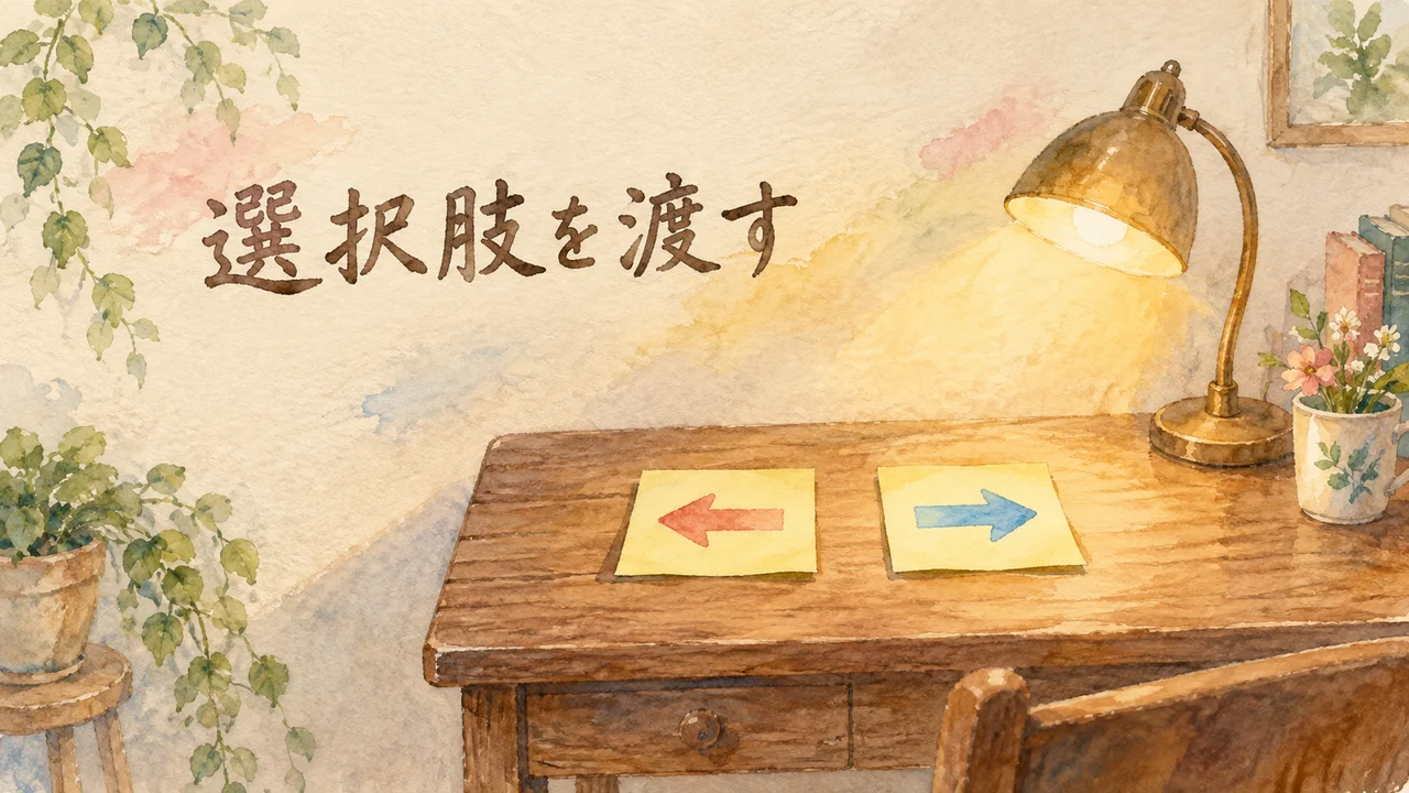 渡すのは選択肢|二枚の付箋メモとランプの図解