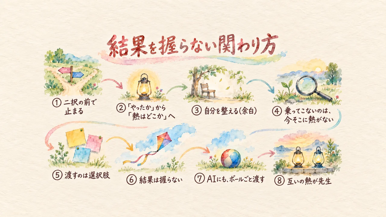 この記事の全体像|結果を握らない関わり方の8つの流れ(全体図解)