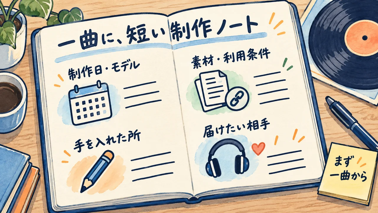 制作日とモデル、手を入れた所、素材と利用条件、届けたい相手を記録する制作ノート