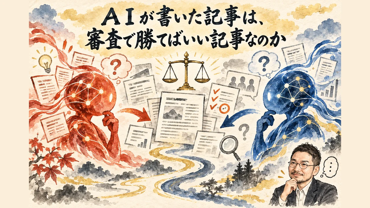 AIが書いた記事と審査の物差しを巡る本質討論の図解