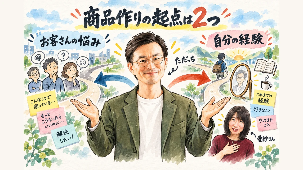 商品作りの2つの起点 お客さんの悩みを見るか自分の経験を見るか 図解