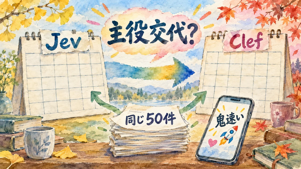 9月のJevと10月のClefを、同じ50件で比べた