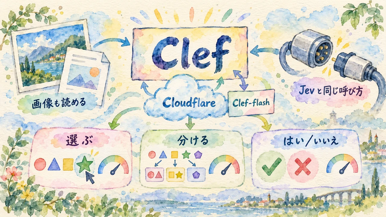 Clefとは。選ぶ・分ける・はい／いいえを確率つきで返すCloudflareの判定AI（Clef-flashとClef・画像も読める・Jevと同じ呼び方）