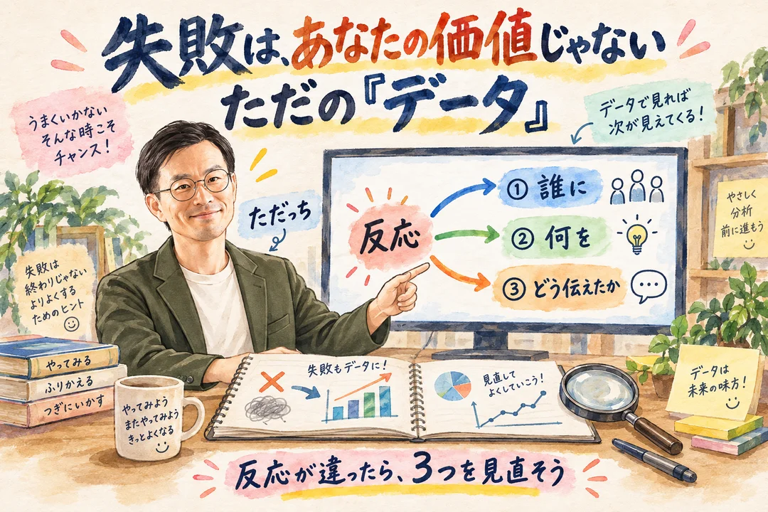 失敗は「あなたの価値」ではなく、ただの「データ」 反応が違った時は「誰に・何を・どう伝えたか」で見直す