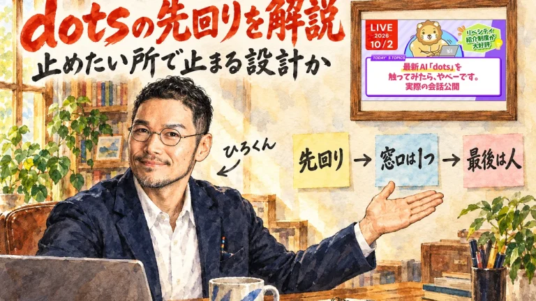 両学長が解説したdotsの先回りを紹介するひろくんと、壁に動画のサムネイル