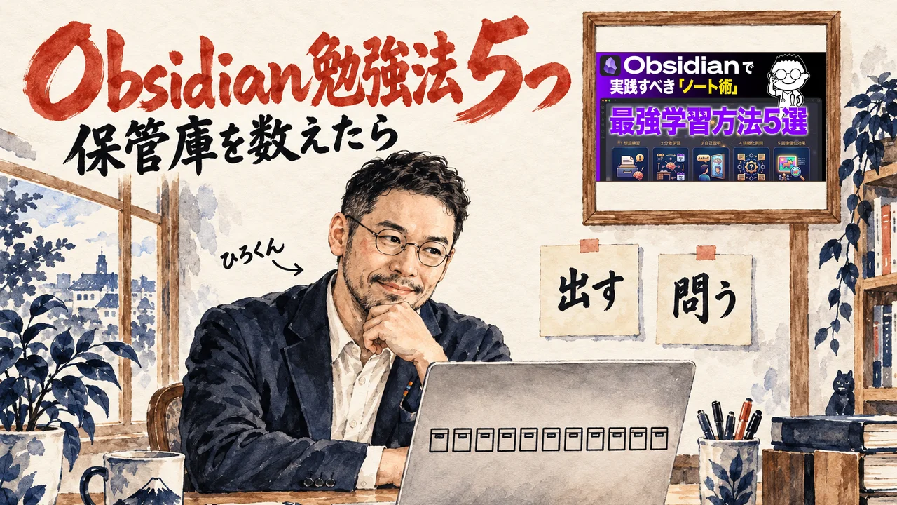 Obsidian勉強法5つと復習の道具の図解