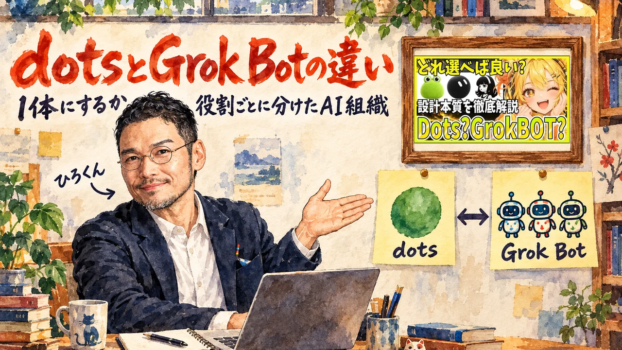 dotsとGrok Botの設計思想の違いの図解
