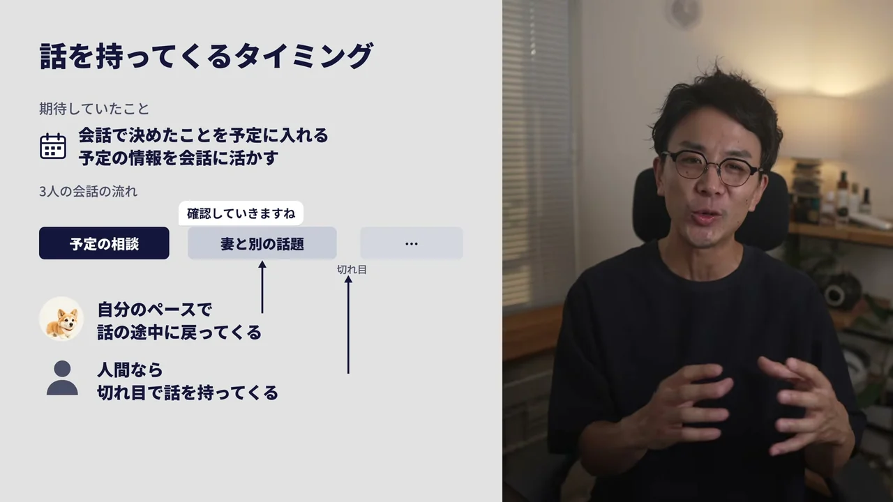 動画キャプチャ: スライド「話を持ってくるタイミング」（12:10頃）