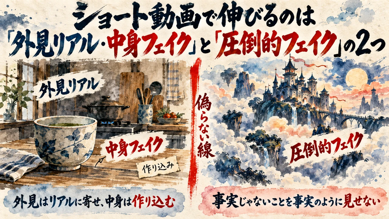 ショート動画で伸びるのは「外見リアル・中身フェイク」と「圧倒的フェイク」の2つ
