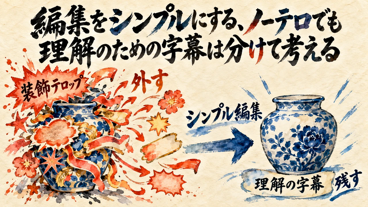編集をシンプルにする、ノーテロでも理解のための字幕は分けて考える
