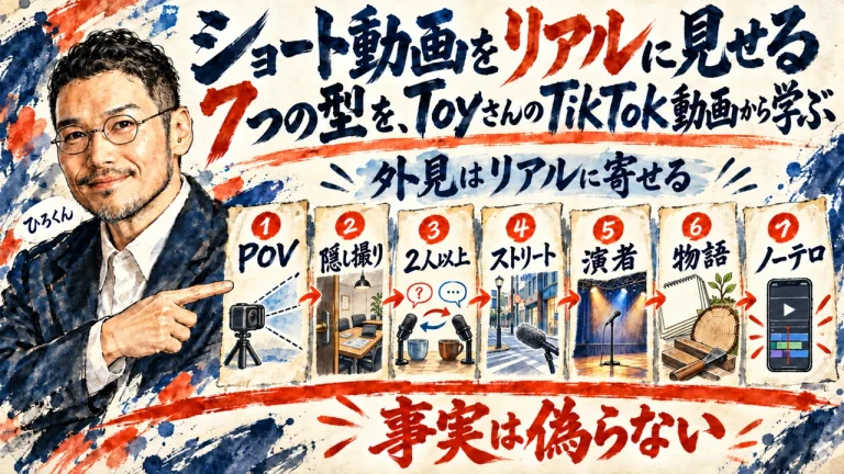 ショート動画をリアルに見せる7つの型を、ToyさんのTikTok動画から学ぶ