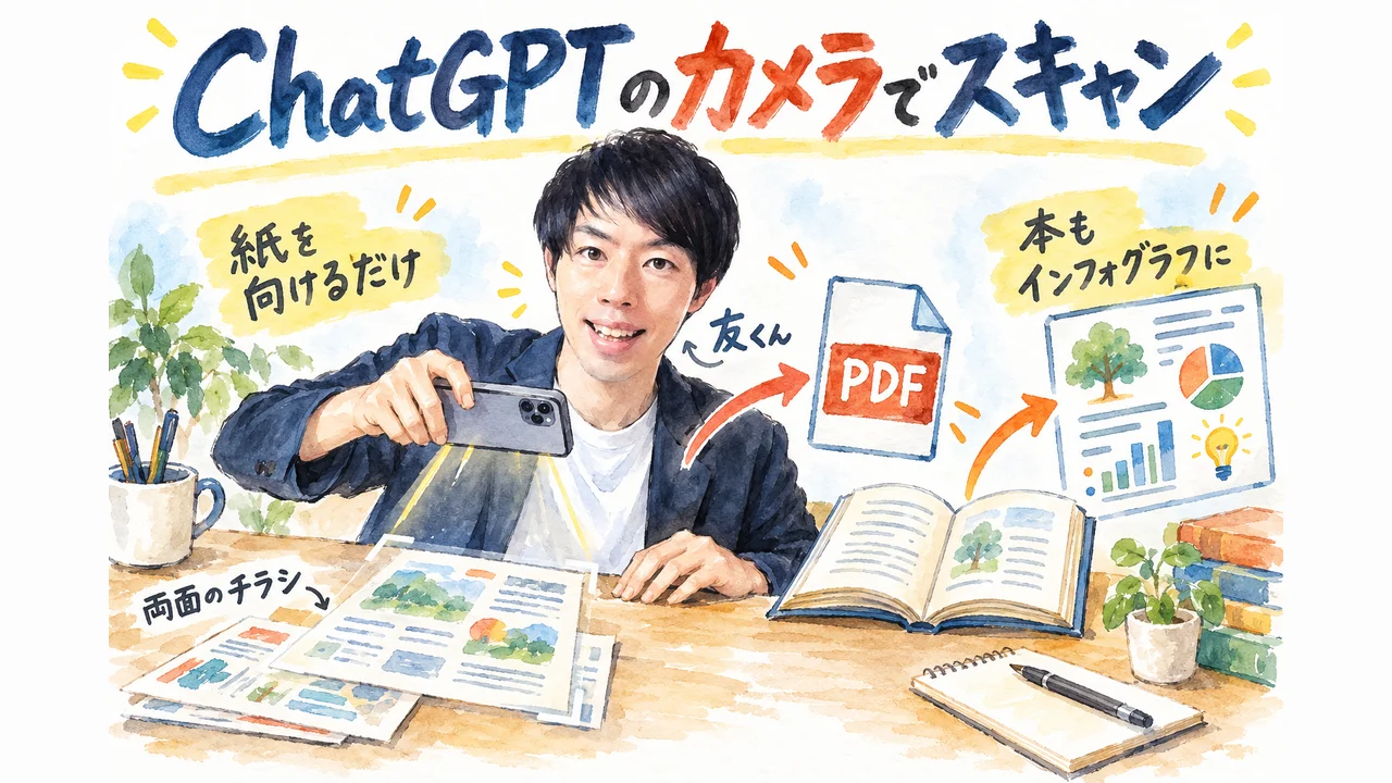 ChatGPTのカメラでスキャン 紙を向けるだけでPDFになり、本はインフォグラフにできた