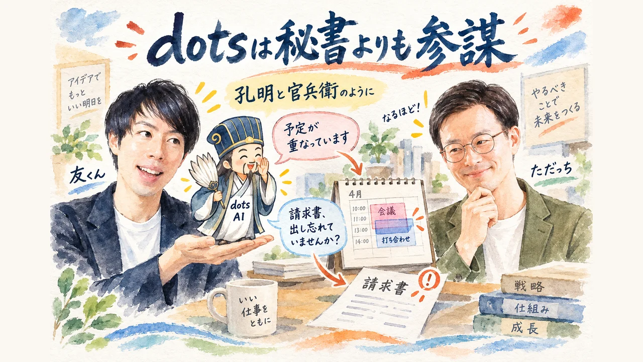 dots活用術 秘書よりも参謀、孔明と官兵衛のたとえで社長に予定のダブりと請求書の出し忘れを耳打ちしてくれる