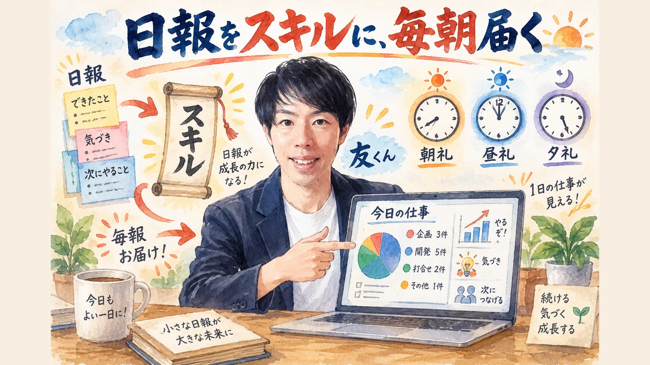 朝礼・昼礼・夕礼の日報をスキルにして、毎朝インフォグラフで届ける