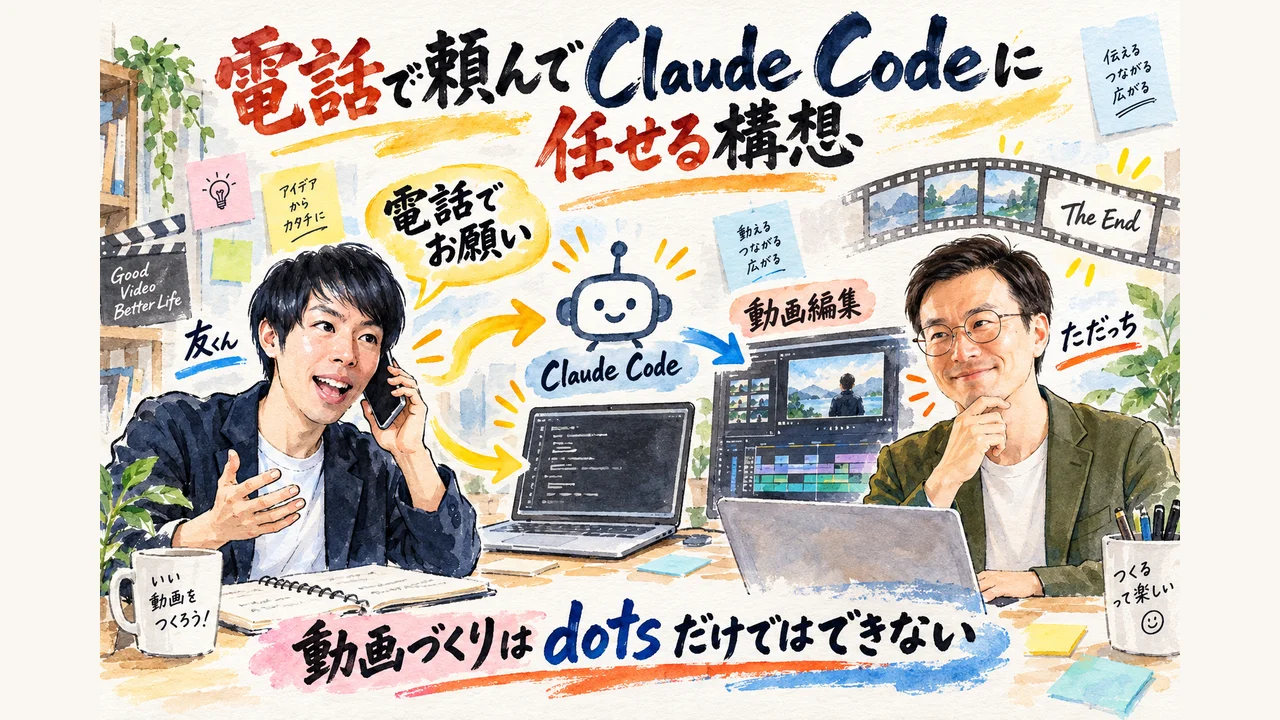 電話で頼んでClaude Codeに任せる構想 動画づくりはdotsだけではできない