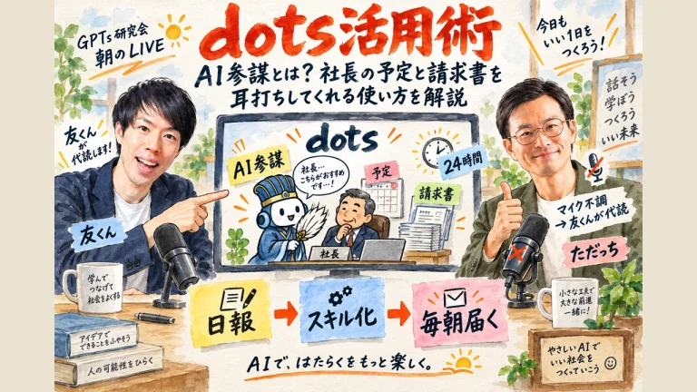 dots活用術の全体像｜AI参謀が社長の予定と請求書を耳打ちする