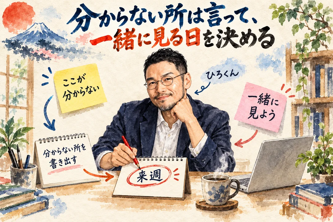分からない所は言って、一緒に見る日を決める｜来週の日付に丸を付けるひろくん