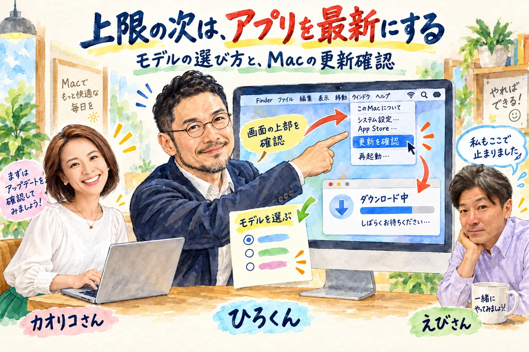上限の次はアプリを最新にする｜Macのメニューから更新を確認して、モデルを選ぶ