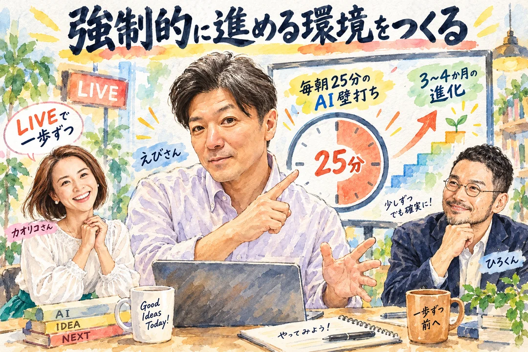 強制的に進める環境をつくる｜毎朝25分のAI壁打ちを続けるえびさんと、3〜4か月の進化