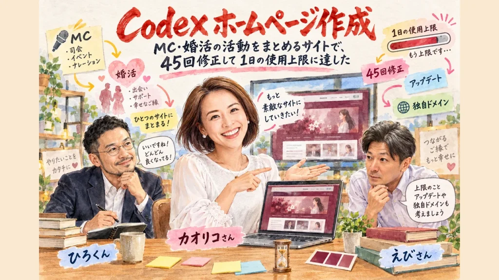Codexで45回作り直して使用上限に達した話の全体像｜上限・アプリの更新・独自ドメイン・続ける環境づくり