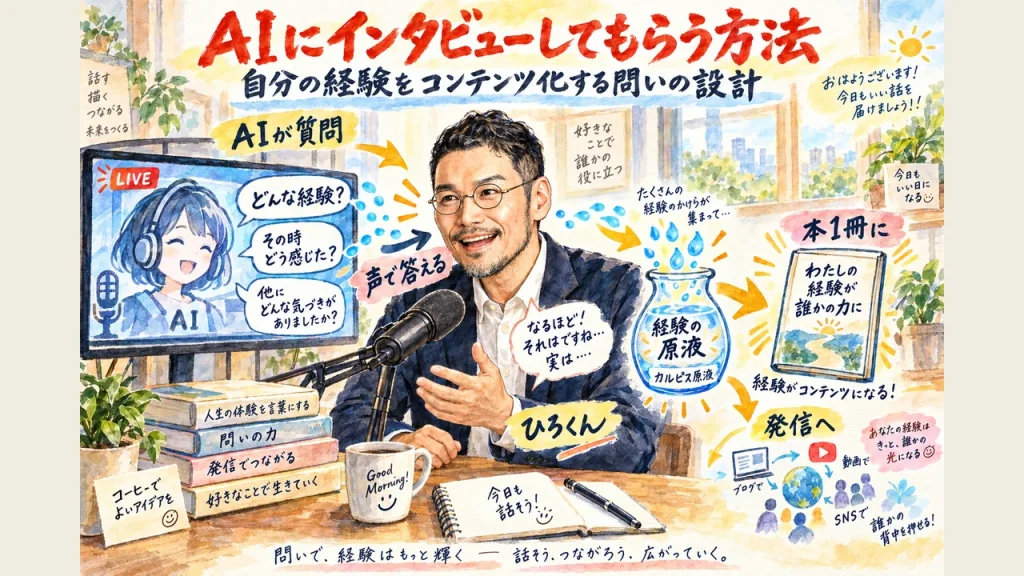 AIにインタビューしてもらう方法の全体像｜AIの問いに声で答えて、自分の経験を本1冊のコンテンツにする流れ