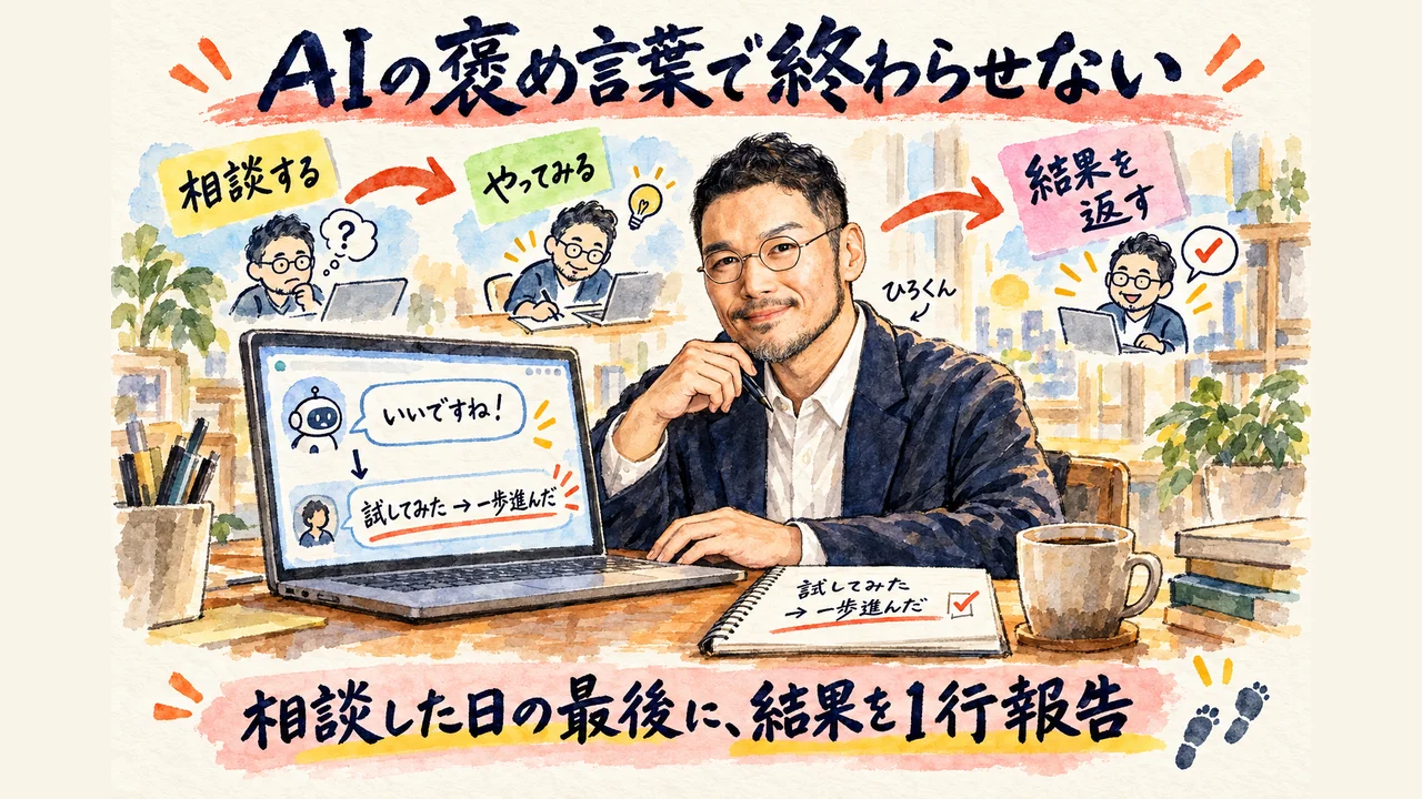 AIの褒め言葉で終わらせない|結果まで報告する相談の型