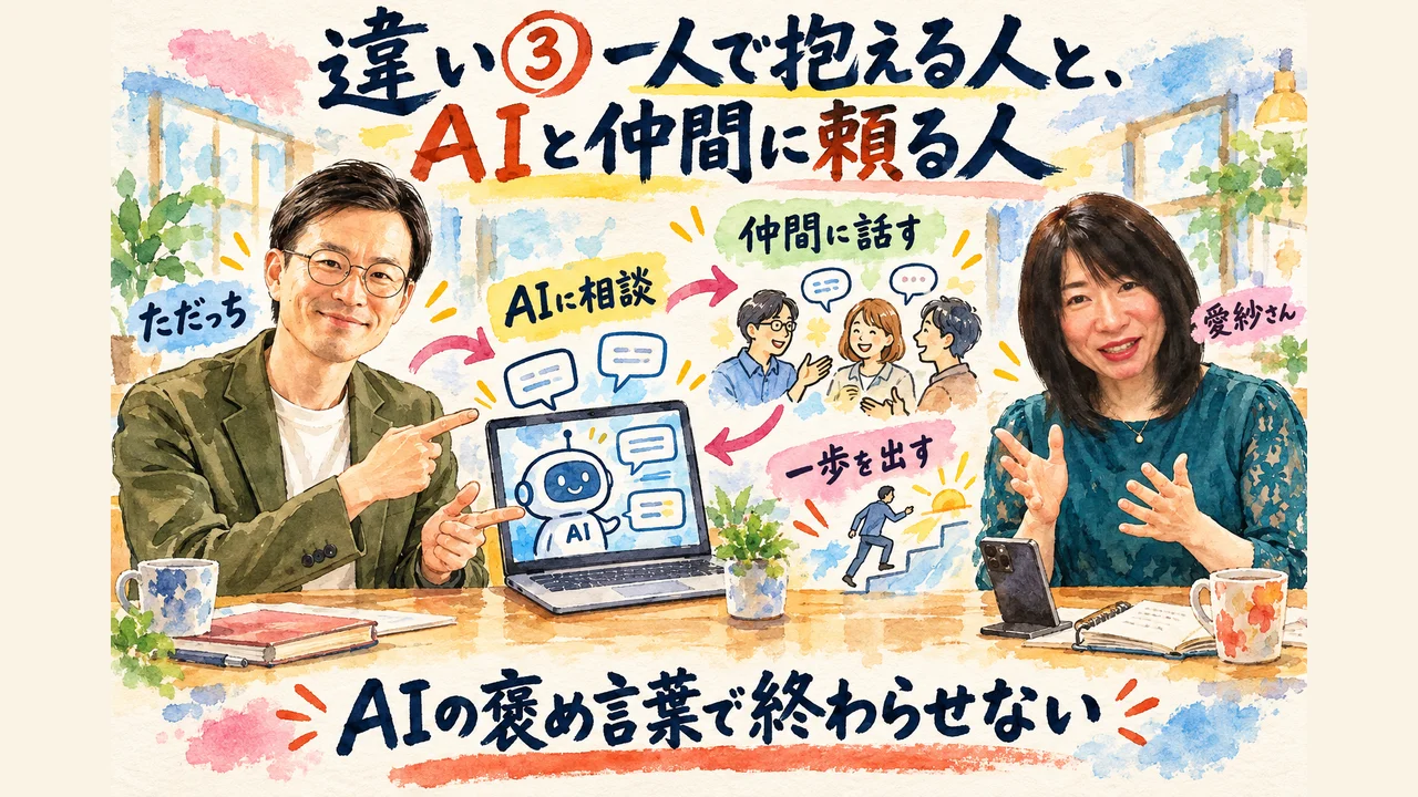 違い③ 一人で抱える人と、AIと仲間に頼る人 AIの褒め言葉で終わらせない