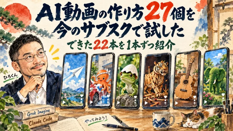AI動画の作り方27個を今のサブスクで試し、できた22本を1本ずつ紹介する記事のアイキャッチ