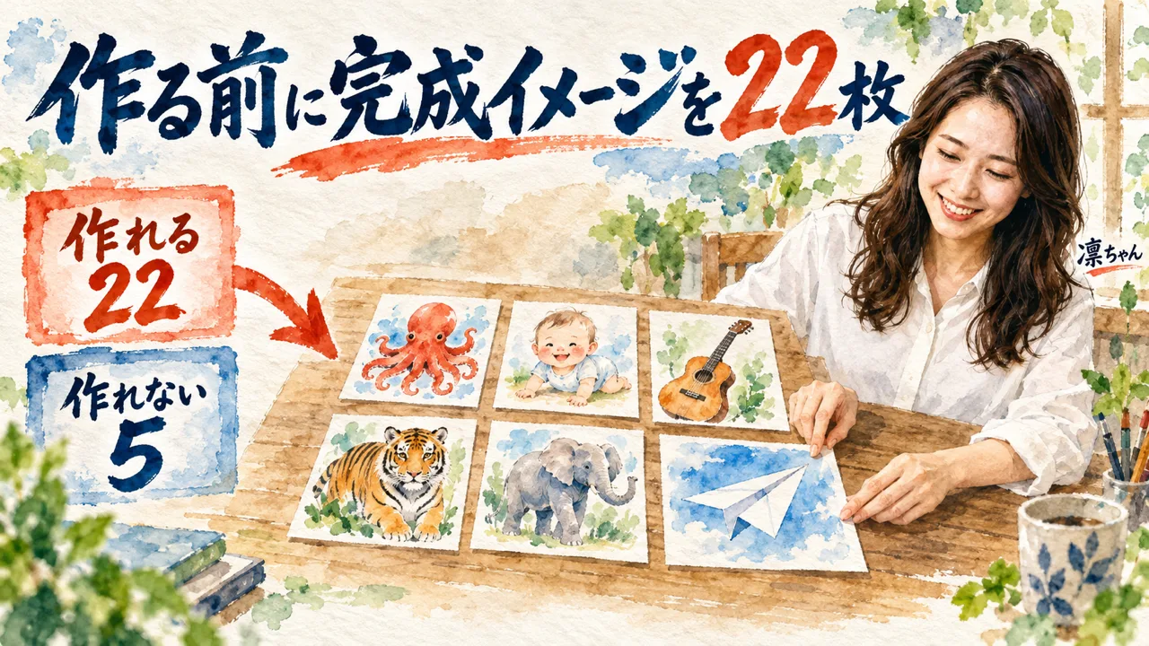 作る前に22個の完成イメージを画像で先に見たことを描いた図解
