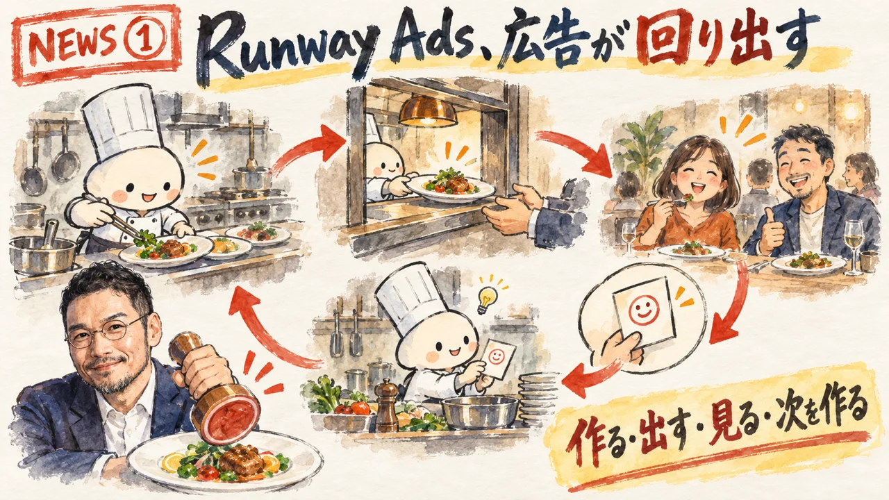 Runway Adsのニュースを解説するひろくんのグラレコ