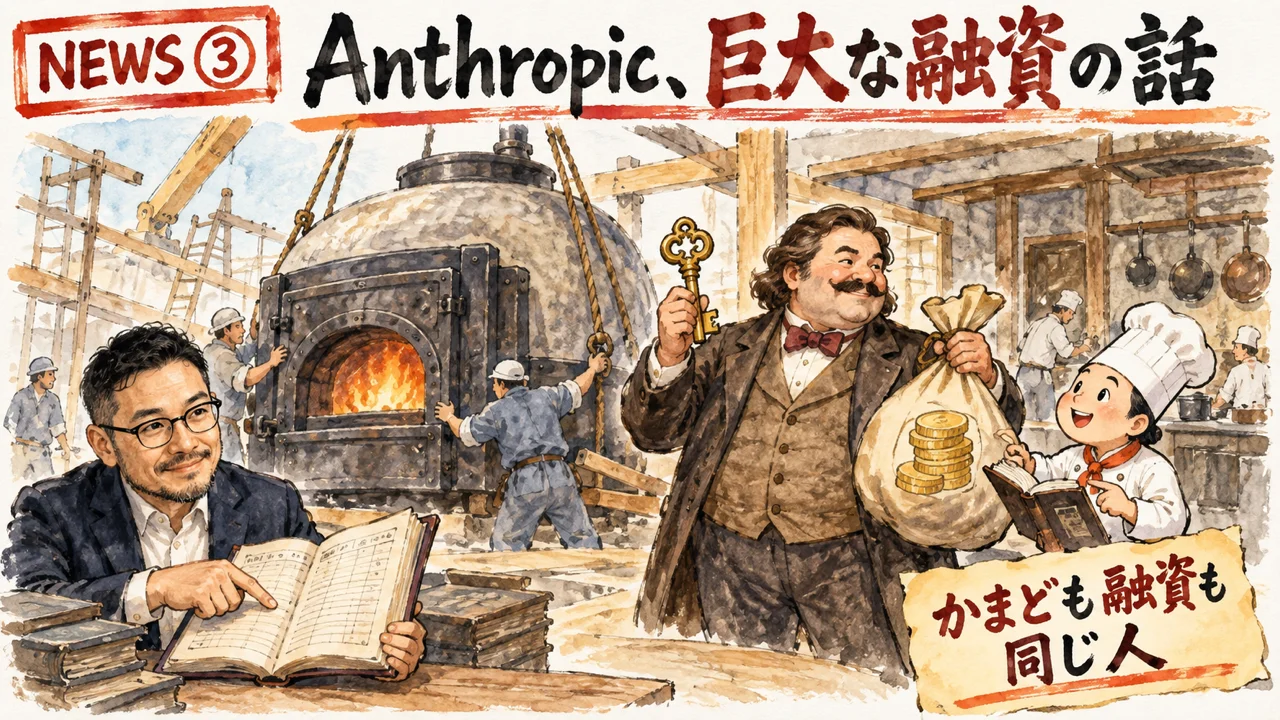 AnthropicとBroadcomの融資の報道を解説するひろくんのグラレコ