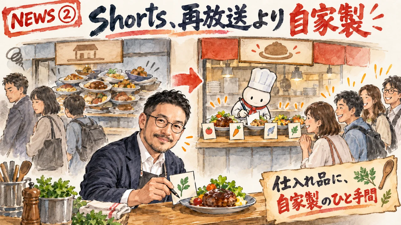 YouTube Shortsの推薦の変更を解説するひろくんのグラレコ