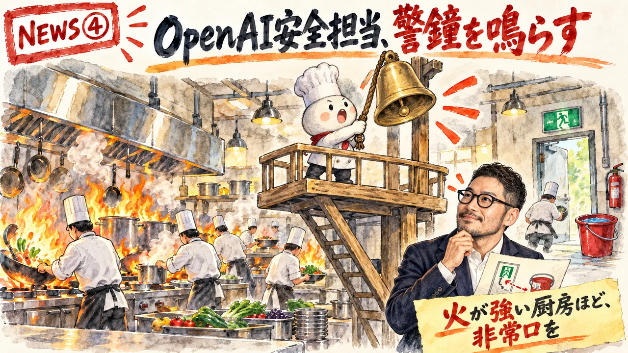 OpenAIの安全担当の退社と警鐘を解説するひろくんのグラレコ