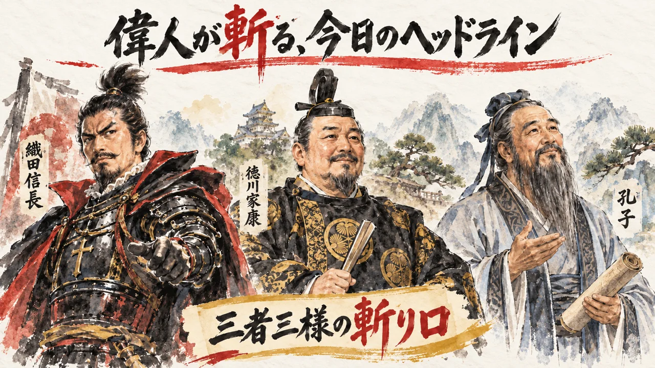 織田信長・徳川家康・孔子が今日のヘッドラインを語るグラレコ