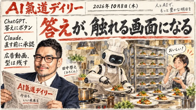 2026年10月8日のAIニュースをまとめた新聞風アイキャッチとひろくん
