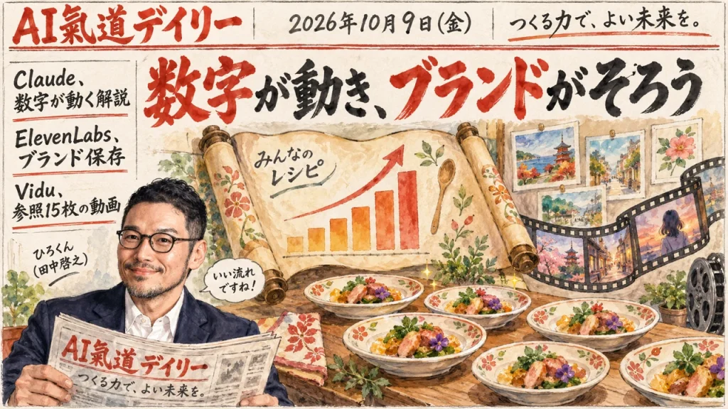 2026年10月9日のAIニュースをまとめた新聞風アイキャッチとひろくん