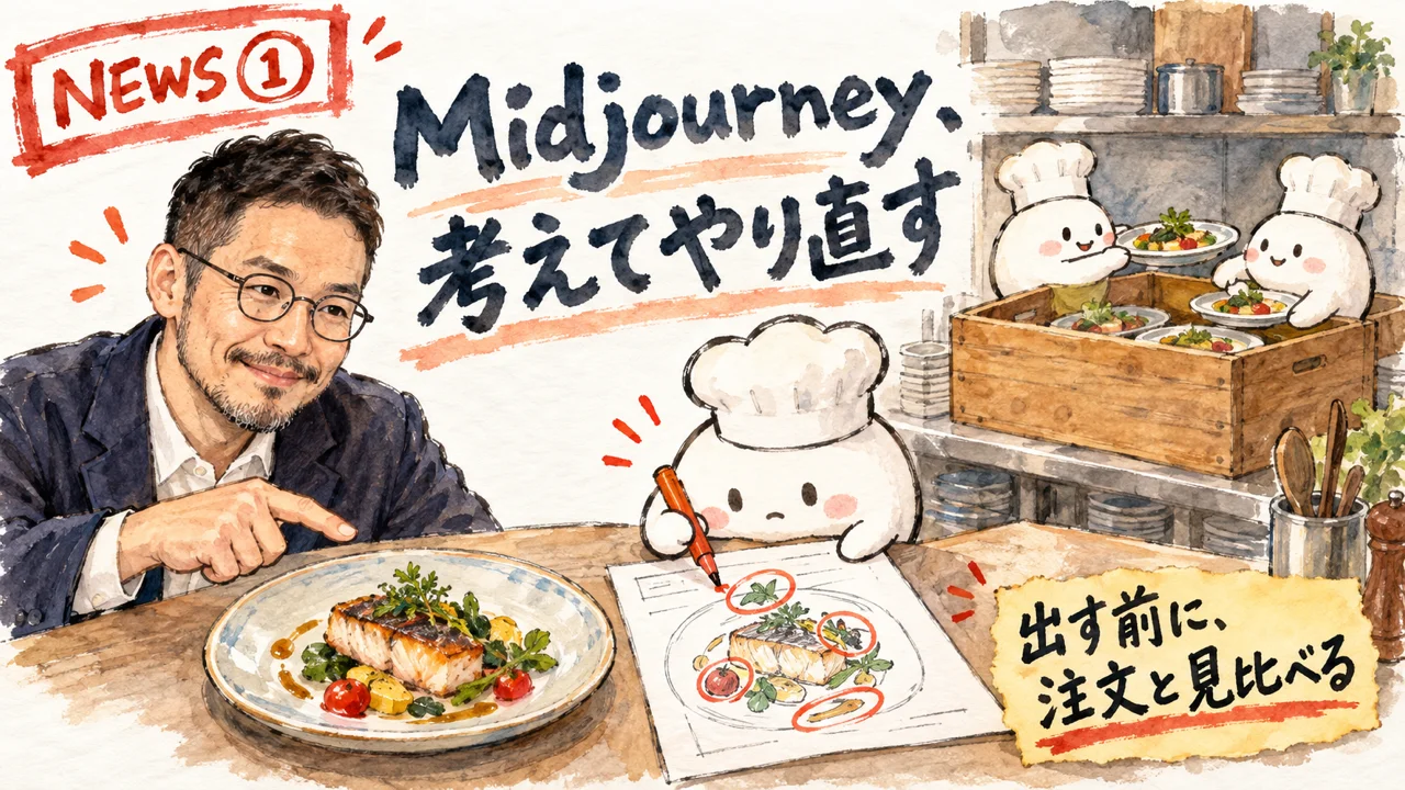 MidjourneyのThinking Modeと共有フォルダを解説するひろくんのグラレコ