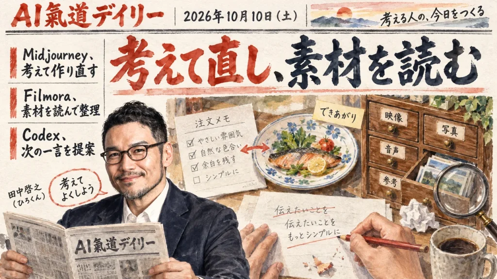 2026年10月10日のAIニュースをまとめた新聞風アイキャッチとひろくん