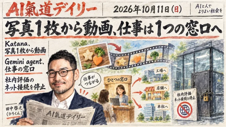 2026年10月11日のAIニュースをまとめた新聞風アイキャッチとひろくん