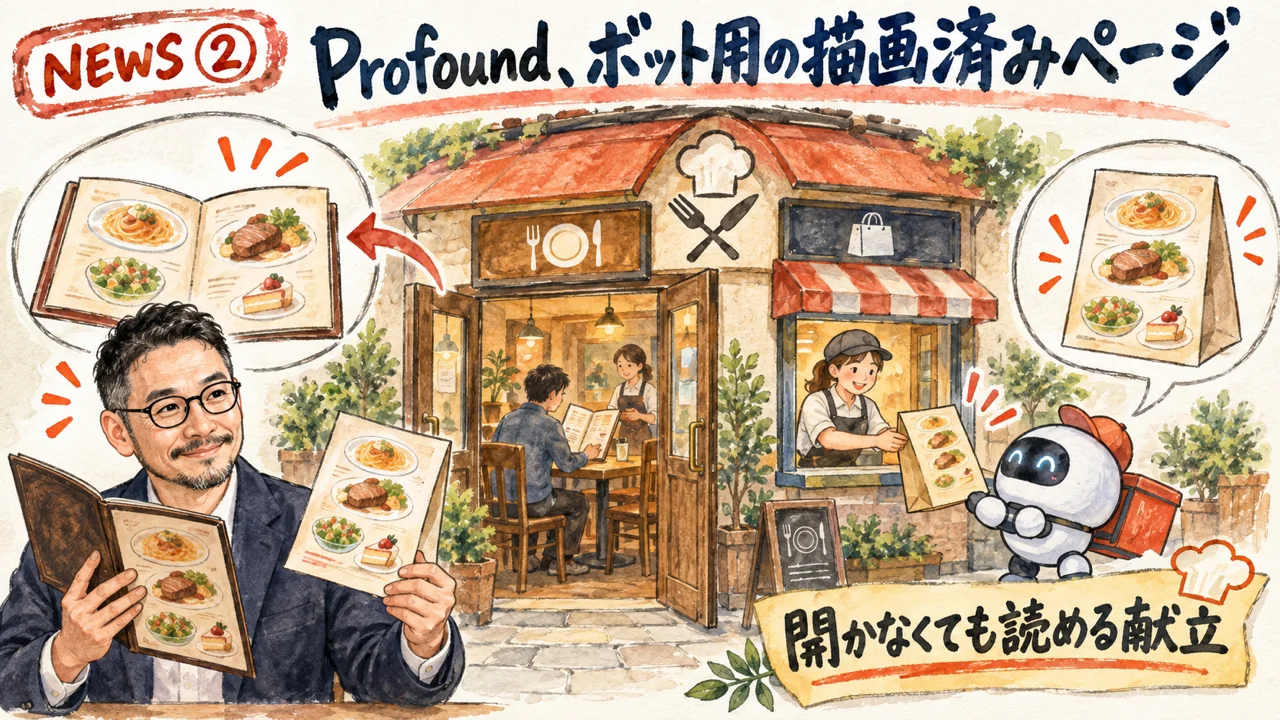 人間に見えるページとAIボットが読むページの違いを示す図