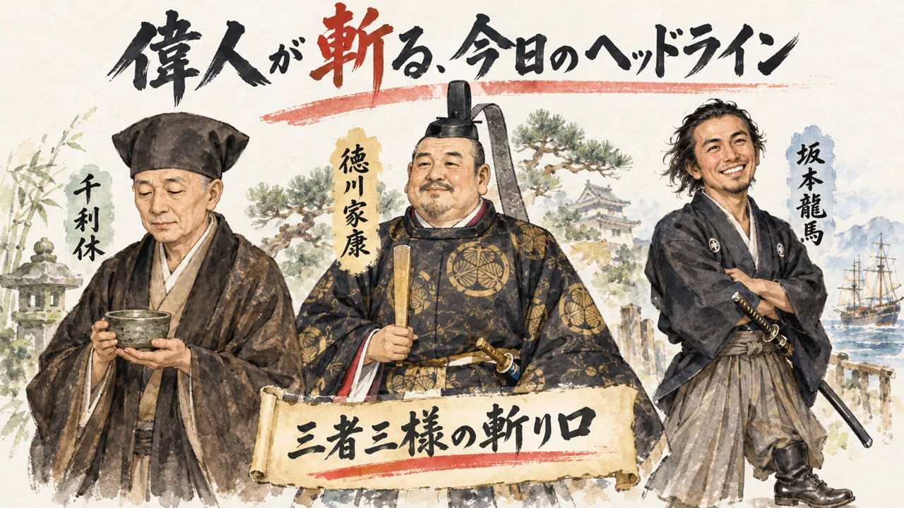 千利休・徳川家康・坂本龍馬が今日のヘッドラインを語るグラレコ